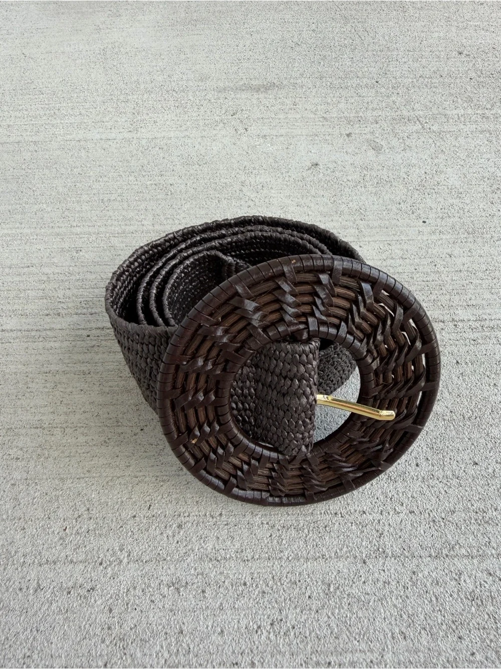 J. McLaughlin Woven Stretch Belt Brown Wide Elastic Belt Round Woven Buckle 36